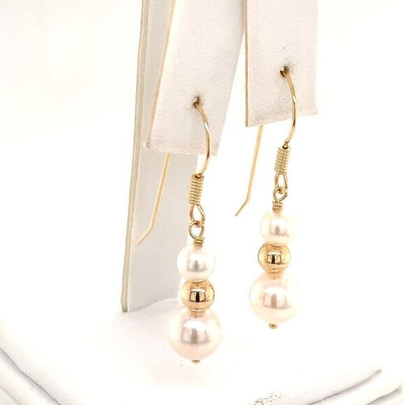 Akoya Pearl Earrings 14 KT Gold 8.10-5.50 mm Certified $799 013386 - Picture 3 of 11